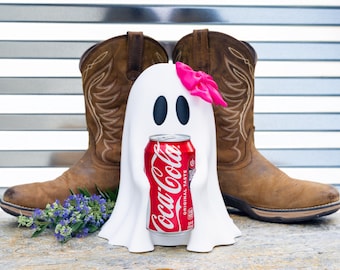 Little Boo Peep Sippy Ghost Can Holder, Pink Bow Halloween Decor, Cute 3D Printed Drink Holder, Spooky Western Gift