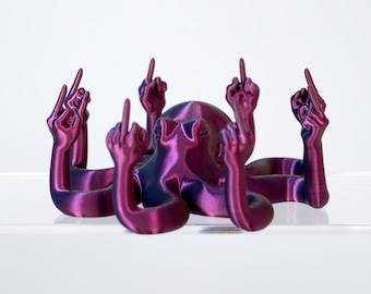 Middle Finger Octopus Figurine (aka “Fktopus”) – Rude Squid Statue | Funny Gag Gift | 3D Printed Desk Decor | Custom Colors & Sizes**