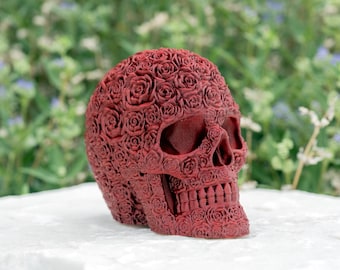 Rose Skull Decor, Gothic Floral Skull, 3D Printed Memento Mori Statue, Dark Academia Home Decor, Halloween Shelf Accent