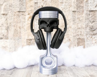 Reaper Piston Headphone Stand – Skull & Engine Headset Holder | Gamer Desk Accessory | 3D Printed Display