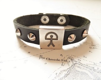 Indalo charm bracelet ~ black leather with studs