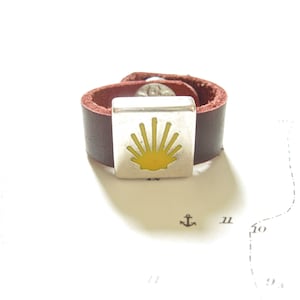 Leather ring - Camino de Santiago Waymarker / Scallop shell symbols