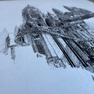Into a Gothic City Original Pen and Ink Drawing of a Gothic Cathedral ...