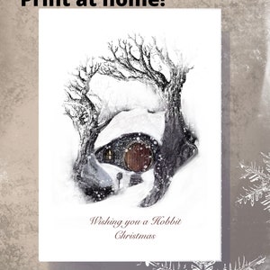 Hobbit-kerstkaart | Print je eigen door de Lord of the Rings geïnspireerde kerstkaart, kerstgroet "Wishing You A Hobbit Christmas"