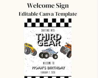 Bearbeitbare Monster Truck Willkommensschild Vorlage | Monstertruck Geburtstagsschild | LKW-Geburtstags-Party-Dekor | Druckbares Party Schild | Leinwand