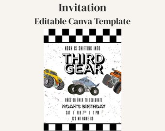 Bearbeitbare Monster Truck-Einladungsvorlage | Monstertruck-Geburtstagseinladung | LKW-Party einladen | Einladung zur Party | Leinwand