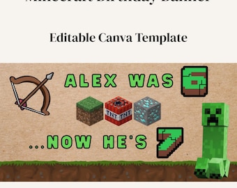 Bearbeitbare Pixel Videospiel Geburtstagsbanner Vorlage | DIY handbemalte Girlanden | Canva Vorlage | Sofort Download