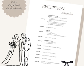 Benutzerdefinierte Hochzeitstag-Timeline für DIY-Bräute | Personalisierter Hochzeitsplaner | Herstellerbereite Timline | Minutengenauer Plan