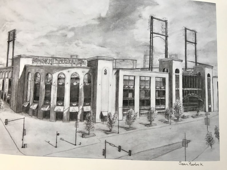 Busch Stadium Print Pencil Drawing STL Home of the St Louis Cardinals