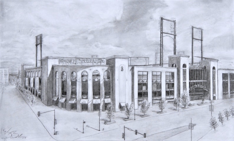 Busch Stadium Print Pencil Drawing STL Home of the St Louis Cardinals