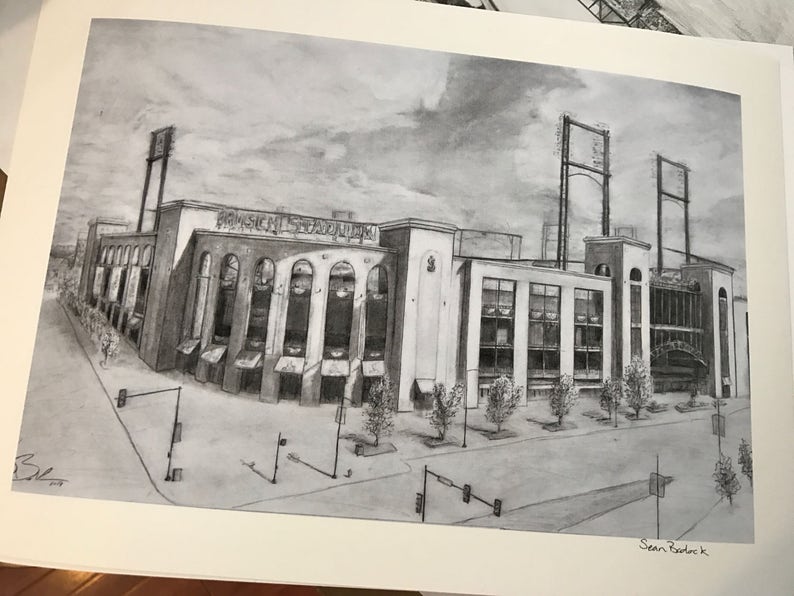 Busch Stadium Print Pencil Drawing STL Home of the St Louis Cardinals