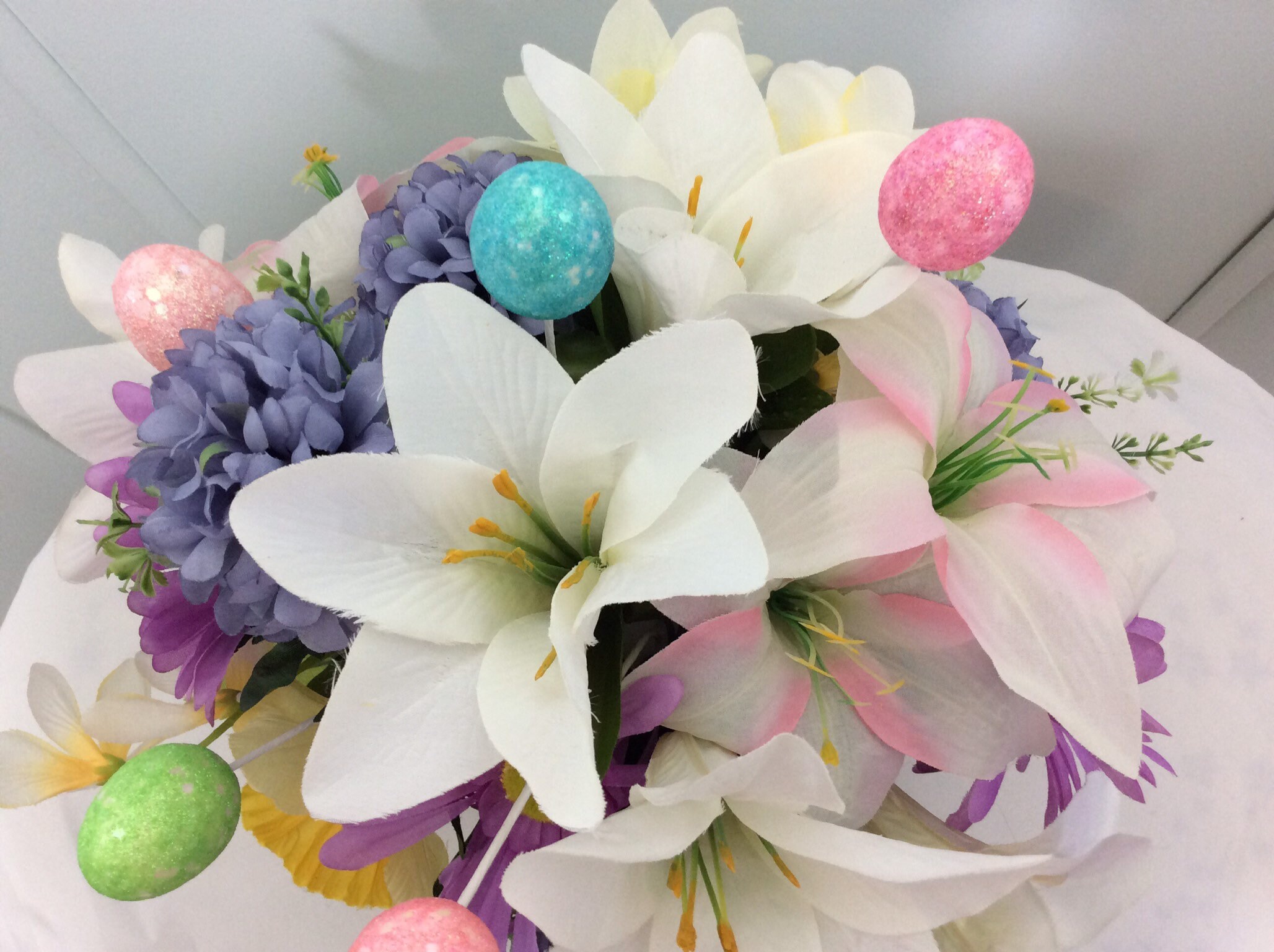 Easter Basket Filled With Bright Silk Flowers and Sparkly Eggs Etsy UK