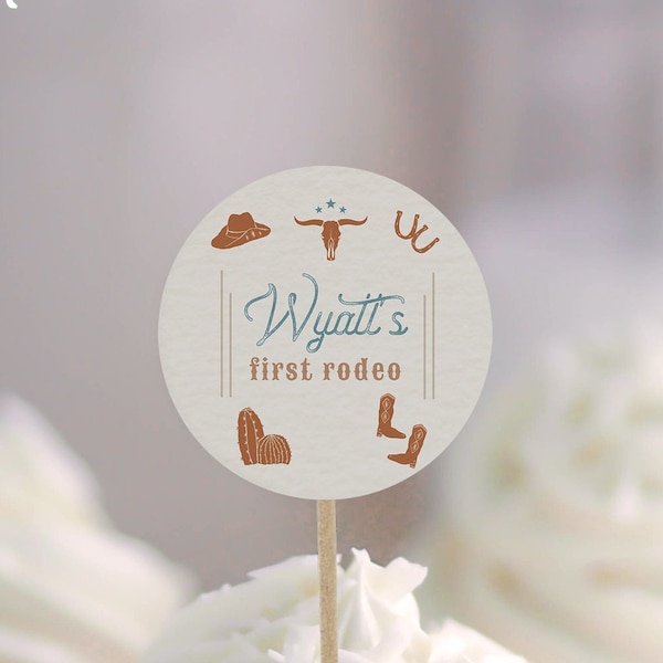 1st Rodeo Cupcake Topper Template, Printable Cupcake Flags, First Rodeo Birthday Cupcake Toppers, Cowboy Birthday, Ranch Birthday DIY WYNONA