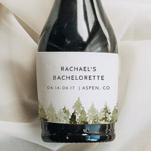 Pine Bachelorette Champagne Label Template, Wine and Pines Bachelorette Mini Champagne Labels Instant Printable, Mountain Glamping DIY JENNA