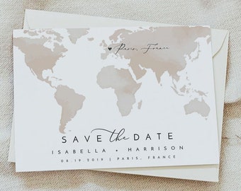 Destination Wedding Save the Date Template, Watercolor Map Save the Date Postcard, Map Save the Date, Travel Save the Date Templett CARMEN