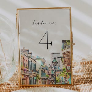 New Orleans Wedding Table Number Template, French Quarter Wedding Table Numbers, Watercolor New Orleans Wedding Table Numbers Instant - NOLA