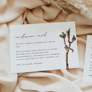 Plantilla de tarjeta con detalles de boda GRETA, tarjeta imprimible con recinto de árbol de Josué, tarjeta de alojamiento para boda en el desierto de otoño estilo boho
