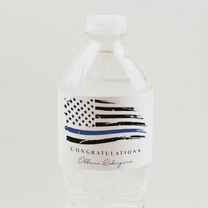Police Retirement Water Bottle Label Template, Thin Blue Line Flag Water Bottle Stickers, Police Party Water Bottle Label Printable EDITABLE