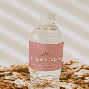 Wedding Water Bottle Label Template, Retro Printable Water Bottle Sticker Instant Download, Bridal Shower Label, Bachelorette 70&#39;s TRIXIE