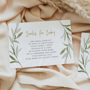 ESME Greenery Books per modello di biglietto per bambini, inserto per invito baby shower Greenery and Gold, inserto per libri baby shower Garden per bambini