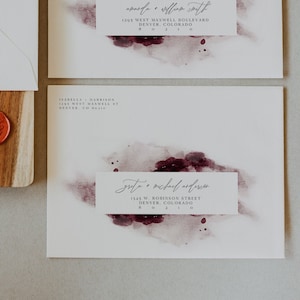 SCARLETT Burgundy Watercolor Wedding Envelope Addressing Template, Merlot Envelope Addressing Printable, Maroon Guest Addressing Templett
