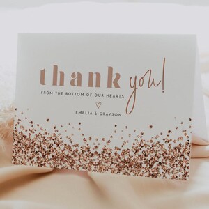 Plantilla de tarjeta de agradecimiento en oro rosa, tarjeta de agradecimiento de boda imprimible, tarjeta de agradecimiento ruborizada, agradecimiento por baby shower, tarjetas de despedida de soltera REGINA