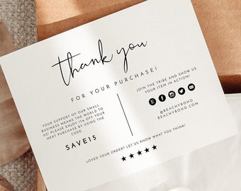 ADELLA Minimalist Small Business Thank You Card Template, Thank You Package Insert, Modern Business Thank You For Your Purchase
