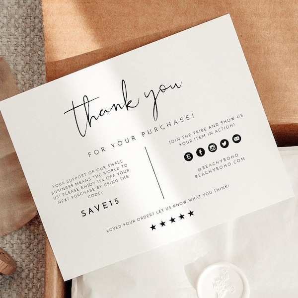 ADELLA Minimalist Small Business Thank You Card Template, Thank You Package Insert, Modern Business Thank You For Your Purchase