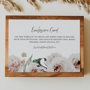 ROBYN Dusty Rose kaartsjabloon bruiloft details, blush bloemen bruiloft bijlagekaart, roze bloemen uitnodiging invoegen, richtingskaarten DIY