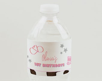 DINA 1st Birthday Water Bottle Label Template, Space Cowgirl Printable Water Bottle Sticker, Space Cowgirl Birthday Water Bottle Label DIY