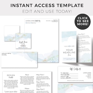 Pacchetto cancelleria GEMMA Ocean Watercolor, kit di branding Blue Watercolor, carta intestata Blue, brochure Blue Ocean, biglietti da visita Branding