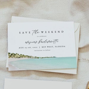 KEY WEST Bachelorette Save the Date Template, Tropical Bachelorette Save the Weekend, Beach Bachelorette Weekend Florida Bach Coastline DIY