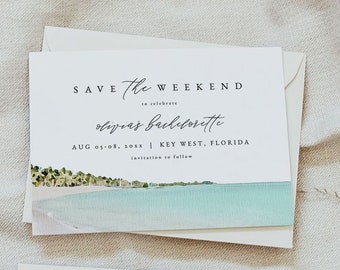 KEY WEST Bachelorette Save the Date Template, Tropical Bachelorette Save the Weekend, Beach Bachelorette Weekend Florida Bach Coastline DIY