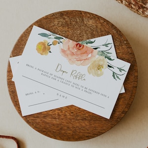 TESS | Blush Floral Windel Raffle Card Template, Pfirsich Baby Shower Windel Raffle, Garten Baby Shower Spiele Windel Raffle Templett Card DIY