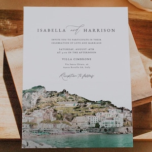 AMALFI Coast Wedding Invitation Template, Italy Wedding Invite, Watercolor Amalfi Photo Wedding Invitation, Italian Wedding Invitations DIY