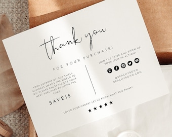 ADELLA Minimalist Small Business Thank You Card Template, Thank You Package Insert, Modern Business Thank You For Your Purchase