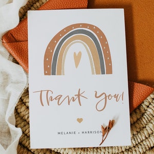 Modèle de carte de remerciement Boho arc-en-ciel, Boho arc-en-ciel Merci imprimable, anniversaire de baby shower ton de terre Merci terre cuite - ANSLEY