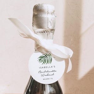 Tropical Bachelorette Favor Tag Template, Palm Bachelorette Sticker Printable, Modern Beach Bachelorette Champagne Tag Simple Minimal - CATE