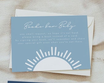 OCEANSIDE Sky Blue Sun Books for Baby Card Template Baby On Board Baby Shower Insert Card Surfs Up Bring a Book Card