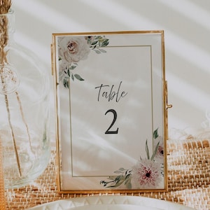 Dusty Rose Wedding Table Number Template, Blush Wedding Table Numbers, Pink Floral Table Numbers, Mauve Floral Table Number Cards - ROBYN