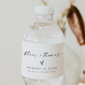 Modern Bohemian Script Wedding Water Bottle Label Template Printable - BLAIR