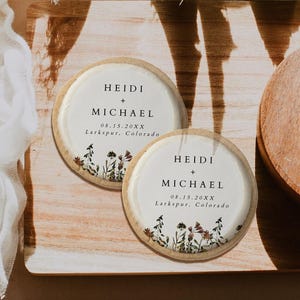 Wedding Sugar Cookie Template, Wildflower Wedding Cookies Editable Topper, DIY Printable Muted Tone Floral Edible Frosting Round DIY - HEIDI