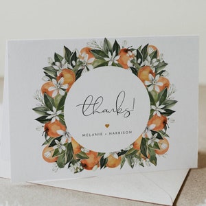 Orange Dankeskarten-Vorlage, Orangenblüte Hochzeit Dankeskarte, Zitrus Hochzeit Dankeskarten CALLIOPE