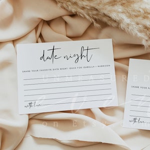 ADELLA Minimalist Date Night Card Template, Modern Bridal Shower Newlywed Date Night Card Invitation Insert, Instant Date Night Ideas Simple