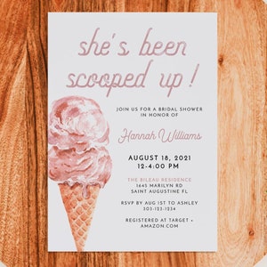 CLARA Ice Cream Bridal Shower Invitation Printable, She&#39;s Been Scooped  Up Invitation Template, Pink Bridal Brunch Invitation Instant