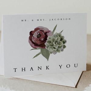 Modèle de carte de remerciement, carte de remerciement pour mariage, carte de remerciement imprimable, remerciement pour la douche, bohème bourgogne succulent désert automne DIY AVA