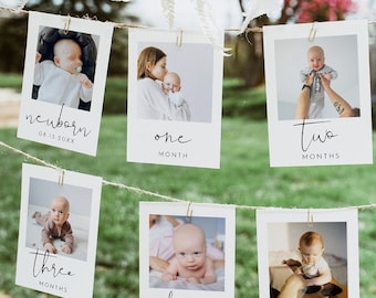 ADELLA Minimalist First Birthday Photo Banner, 1st Birthday Photo Banner, Modern Monthly Milestone Photo Cards, Gender Neutral Photo Cards