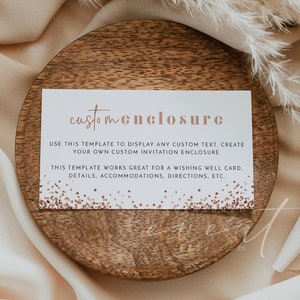 Modelo de cartão de anexo REGINA, encarte de convite para impressão, download instantâneo de cartão com detalhes de glitter dourado rosa falso, cartão de poço dos desejos blush