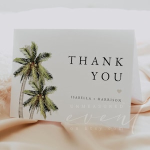 Palme Dankeskarten-Vorlage, Tropische Hochzeit Dankeskarte, Strand Dusche Dankeschön Printable, Insel Ozean Zielkarten - MONA