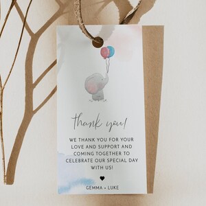 Favor Tag Printable, Gender Reveal Favor Tag, Elephant Favor Tag, Baby Shower Favor Tag, Balloon Favor Tag, Blush and Blue Gift Tat Instant